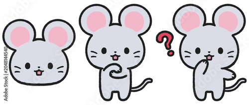 Bild auf Leinwand 考える、はてなマークを出しているネズミのイラストセット