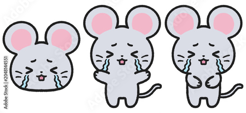 泣いているネズミのイラストセット