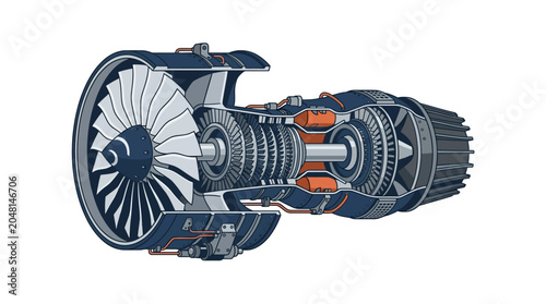 Detailed view of jet engine turbine.