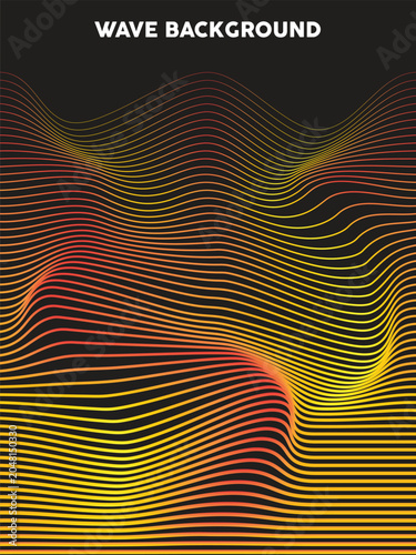 Abstract fiery orange and yellow 3D wave line background with distorted optical illusion pattern