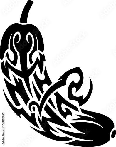 Tribal Style Chili Pepper Graphic in Black and White