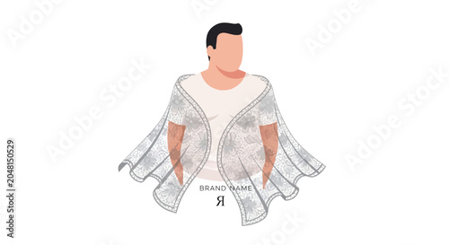Stylized Figure Wearing a Decorative White Lace Shroud