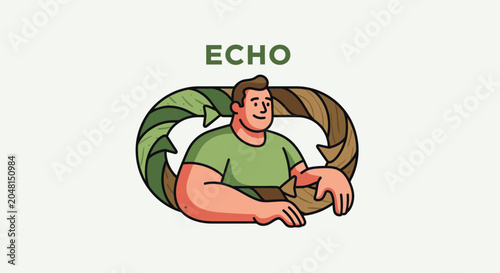 Man with environmental recycling symbol and echo text