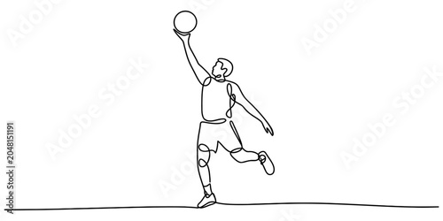 Cuadro en lienzo Continuous one line drawing of a basketball player dunking