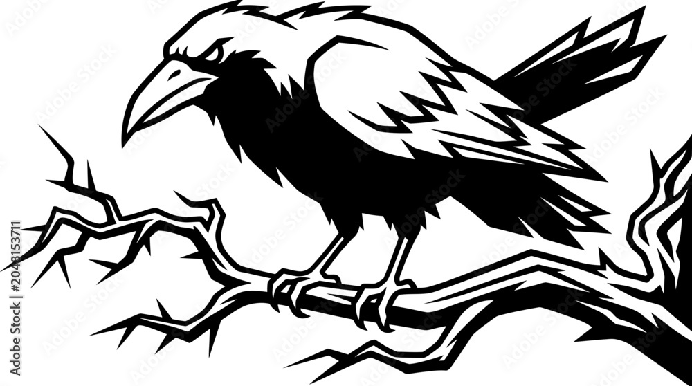 Obraz premium Black Bird on Branch.