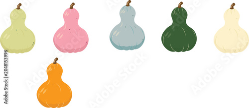 Photos Colorful Bottle Gourd Clipart Set Isolated on White Background