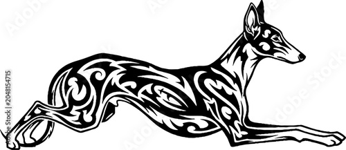 Tribal Greyhound Dog Silhouette with Swirl Patterns