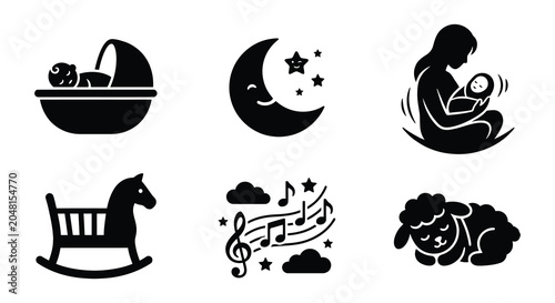 Photos Baby themed Silhouettes Vector Icons On White Background