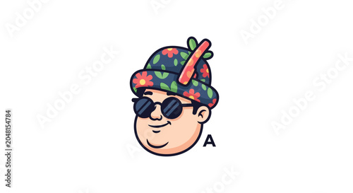 Man wearing sunglasses and floral hat in pixel art