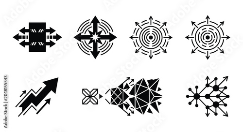 Fotografía Directional arrow icons black line art on white background