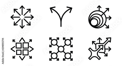 Foto Directional arrow icons black line art on white background