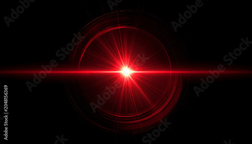 abstract red lens flare and light streaks on black background, digital art, glowing energy