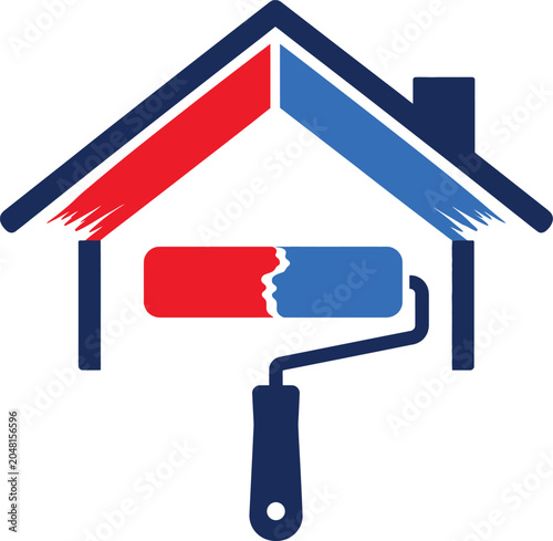 House painting service logo with paint roller and roof