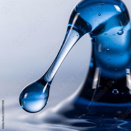 Close up of laboratory glassware with blue liquid.