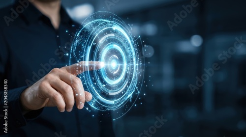 Interactive technology demonstration modern office digital content futuristic environment close-up view innovation concept