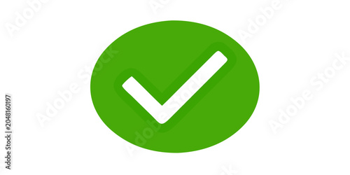 Foto Green circle with white checkmark flat icon on transparent background