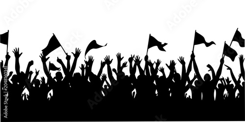 Black Silhouette Of An Enthusiastic Crowd With Raised Hands