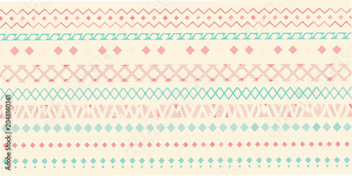 Tableau sur toile Diamond pattern with horizontal stripes pastel color scheme