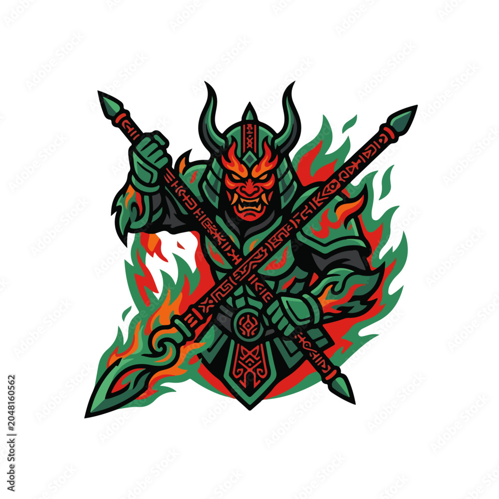 Naklejka premium Oni Samurai Warrior Mascot Vector Logo Design