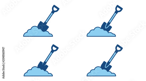 Four blue shovel icons digging into a pile of dirt