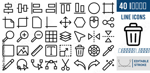 Set Of Design Tools 40 Vector Icons. 