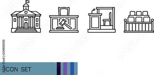 Tableau sur toile Print Law Courtroom and Judicial Infrastructure Icons - Professional Minimalist