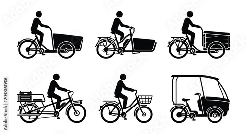 Bicycles And Tricycles Silhouette Collection Black Vector Illustration On White