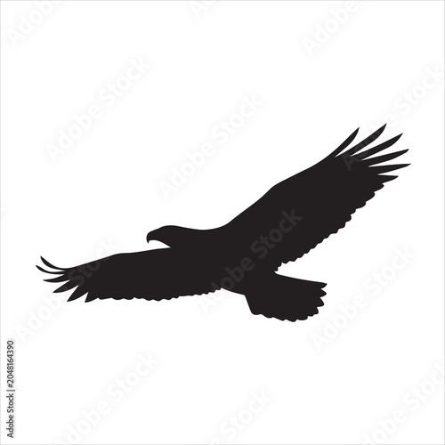 Minimalistic bald eagle with spread wings solid silhouette vector.