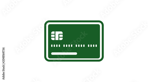 Fotografie Green Credit Card Icon with Chip and Stripes on White Background