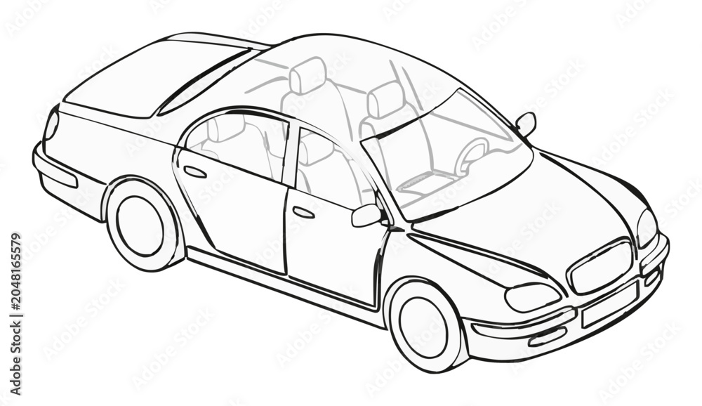 Fototapeta premium Wedding car isometric view line art. Generative AI