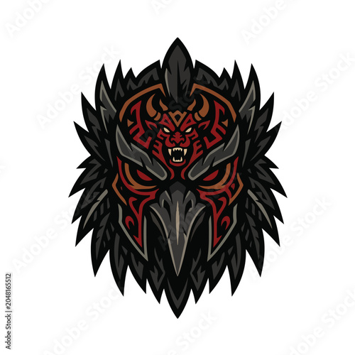 Tribal Horned Demon Raven Mascot Esports Logo Vector Design