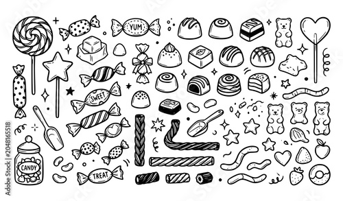 Quadro su tela Cute Candy and Sweet Dessert Doodle Icon Collection for Kids Design