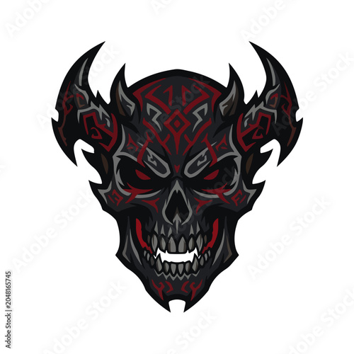Tribal Horned Demon Skull Vector Mascot Logo
