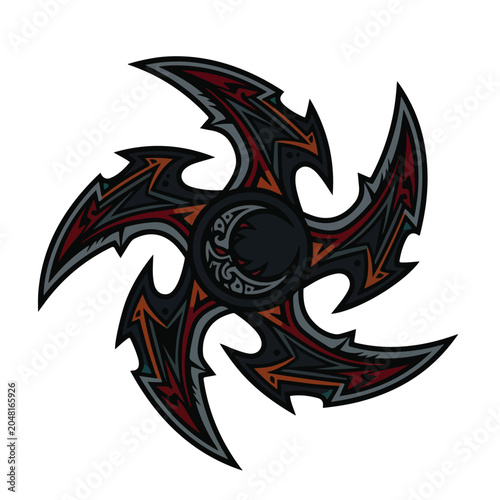 Tribal Ornate Spiked Shuriken Vector Tattoo Design