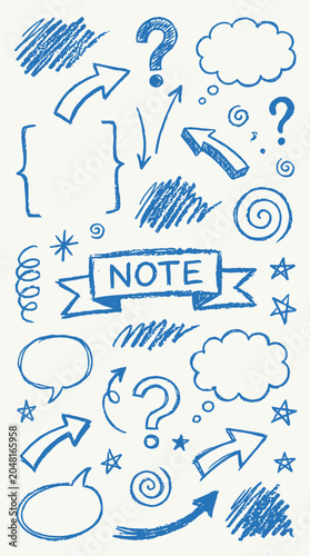 Blue hand drawn crayon doodles