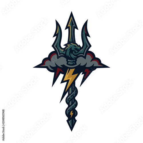 Trident Lion Lightning Bolt Mascot Emblem Vector Logo Design