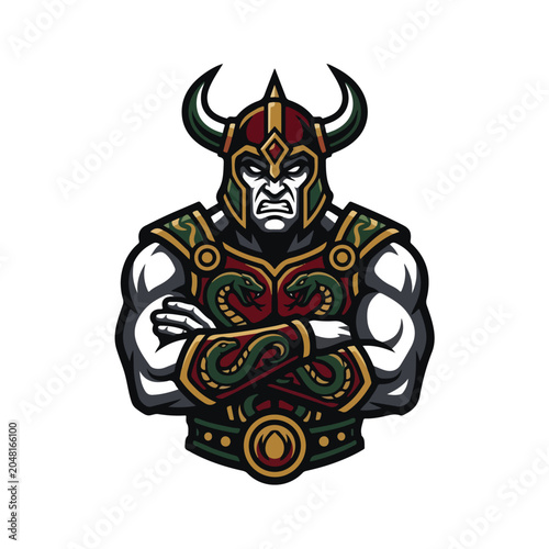 Viking Warrior Snake Mascot Vector Logo Design