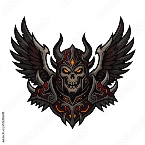 Winged Horned Skull Warrior Esports Mascot Vector Illustration