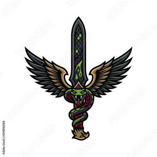 Winged Snake Dagger Mascot Vector Logo Design