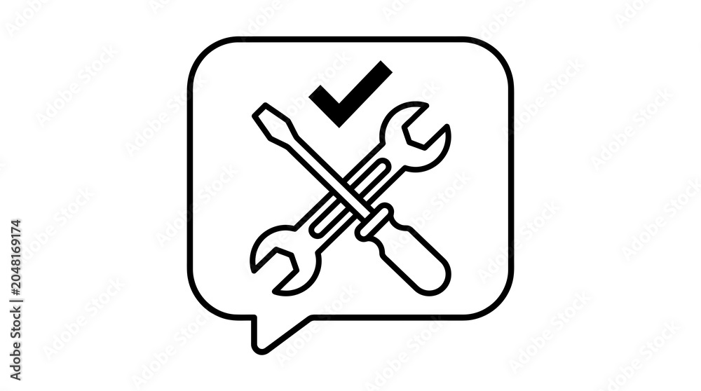 Fototapeta premium Approved maintenance and repair icon with crossed wrenches and checkmark