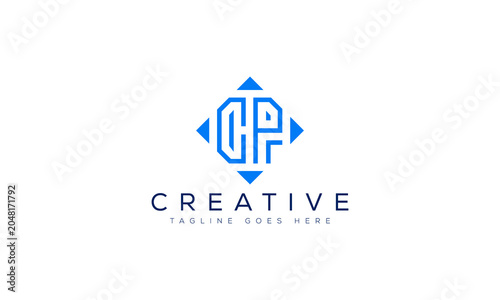 Modern cp letter logo design with blue geometric shape