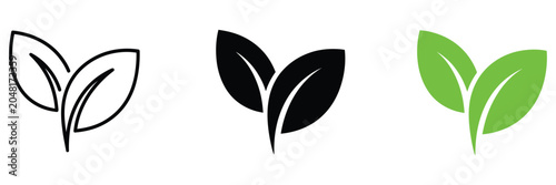 Foto Two leaves icon with green eco logo design, nature organic isolated illustration for vegetarian and vegan product branding