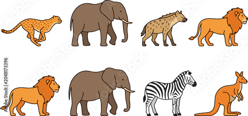 Photography African Wildlife Animal Collection Featuring Lion Elephant Zebra Cheetah Hyena a
