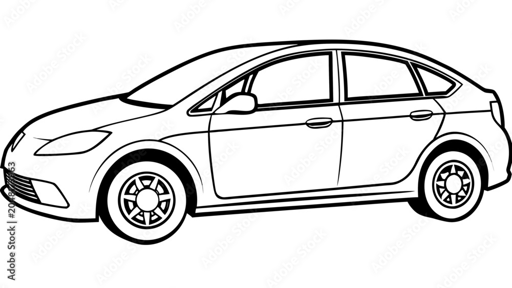 Naklejka premium Contemporary sedan featuring smooth curves and streamlined body in side profile.