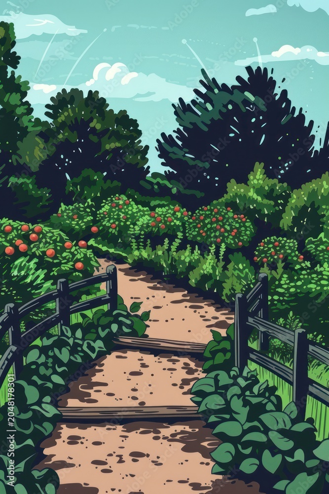 Fototapeta premium Vector illustrated of a garden outdoors nature plant.