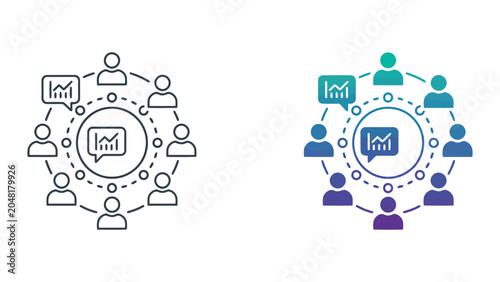 Canvastavla Business team communication and data analysis network icon set showing connected