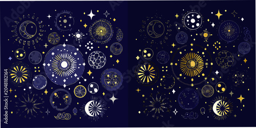 Fotografija Astrological Elements And Celestial Bodies Decorative Vector Pattern
