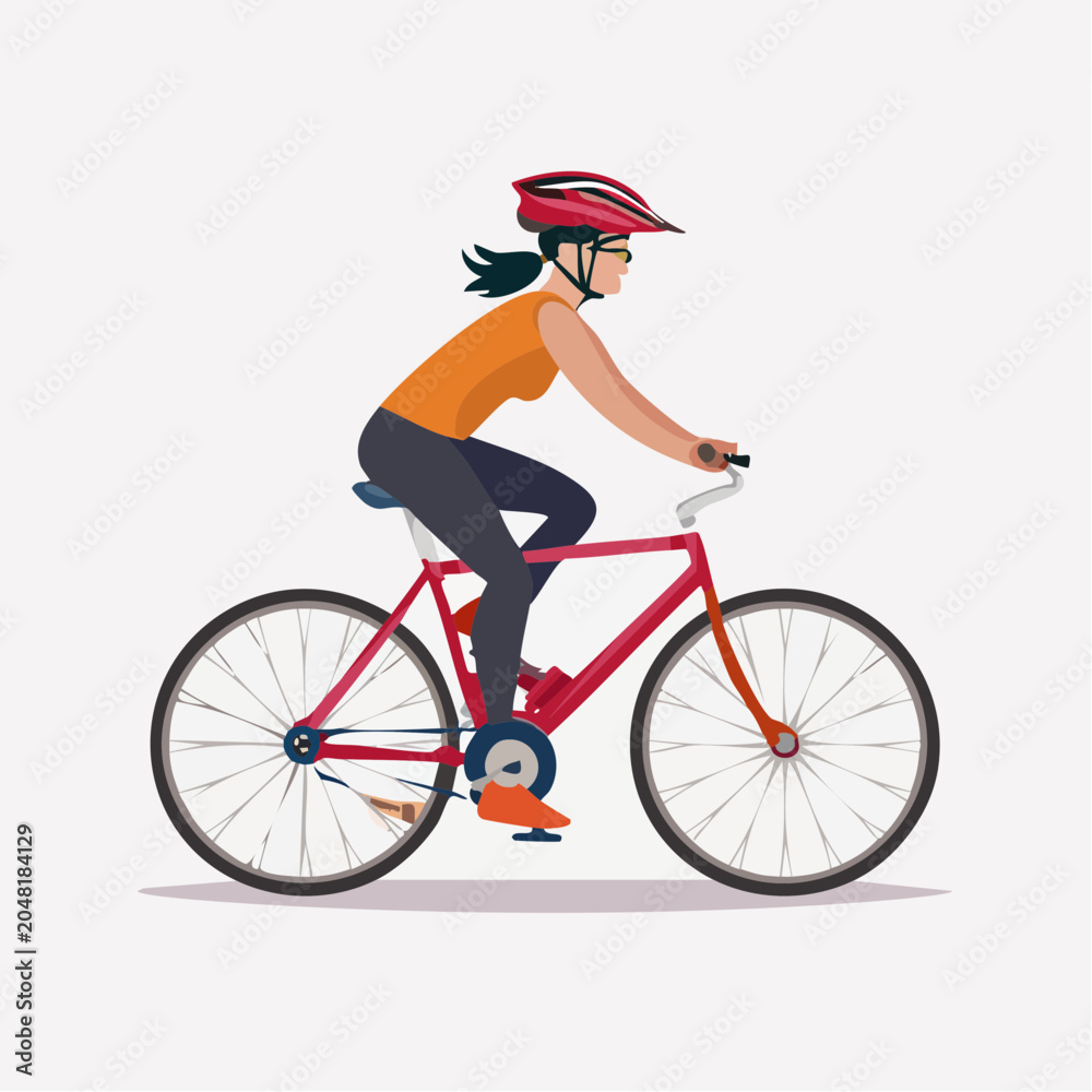 Naklejka premium スポーツウェアでロードバイクに乗る女性サイクリストのイラスト