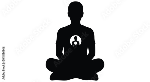 Canvas Print Silhouette of a person meditating with a smaller figure within their chest