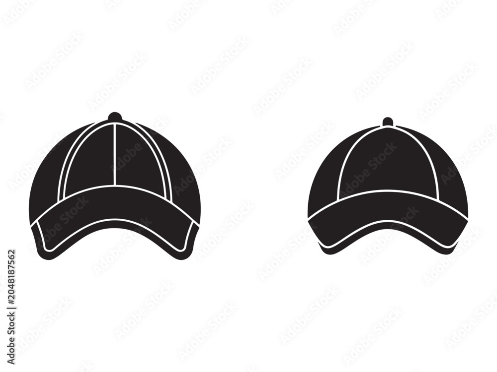 Fototapeta premium Blackandwhite illustration of two baseball caps with white outlines side by side on clean white background